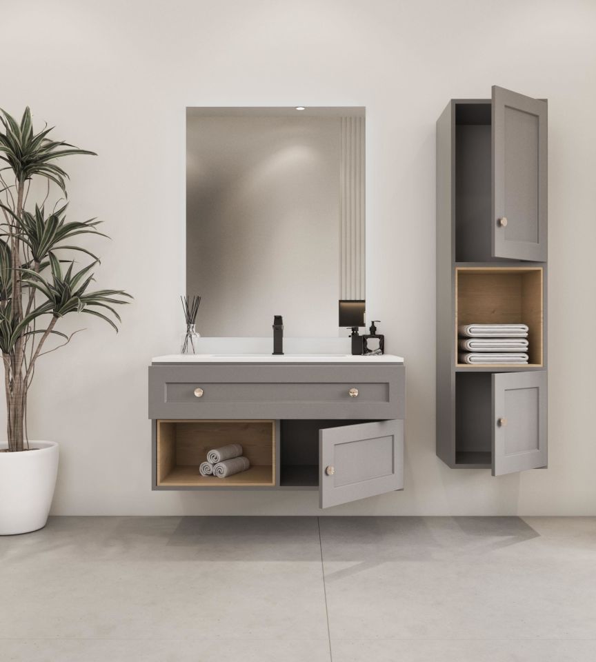 Teta Home Bükreş 80 cm MDF Banyo Dolabı Seti ve Boy Dolabı