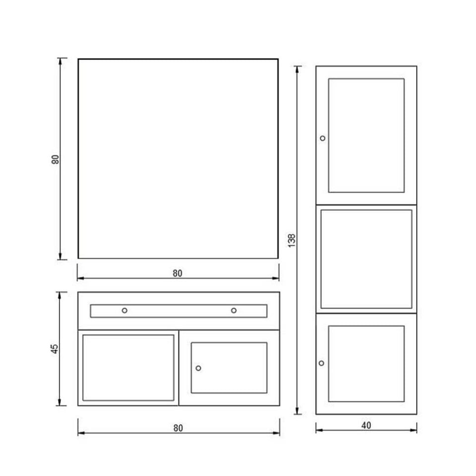 Teta Home Bükreş 80 cm MDF Banyo Dolabı Seti ve Boy Dolabı Gri