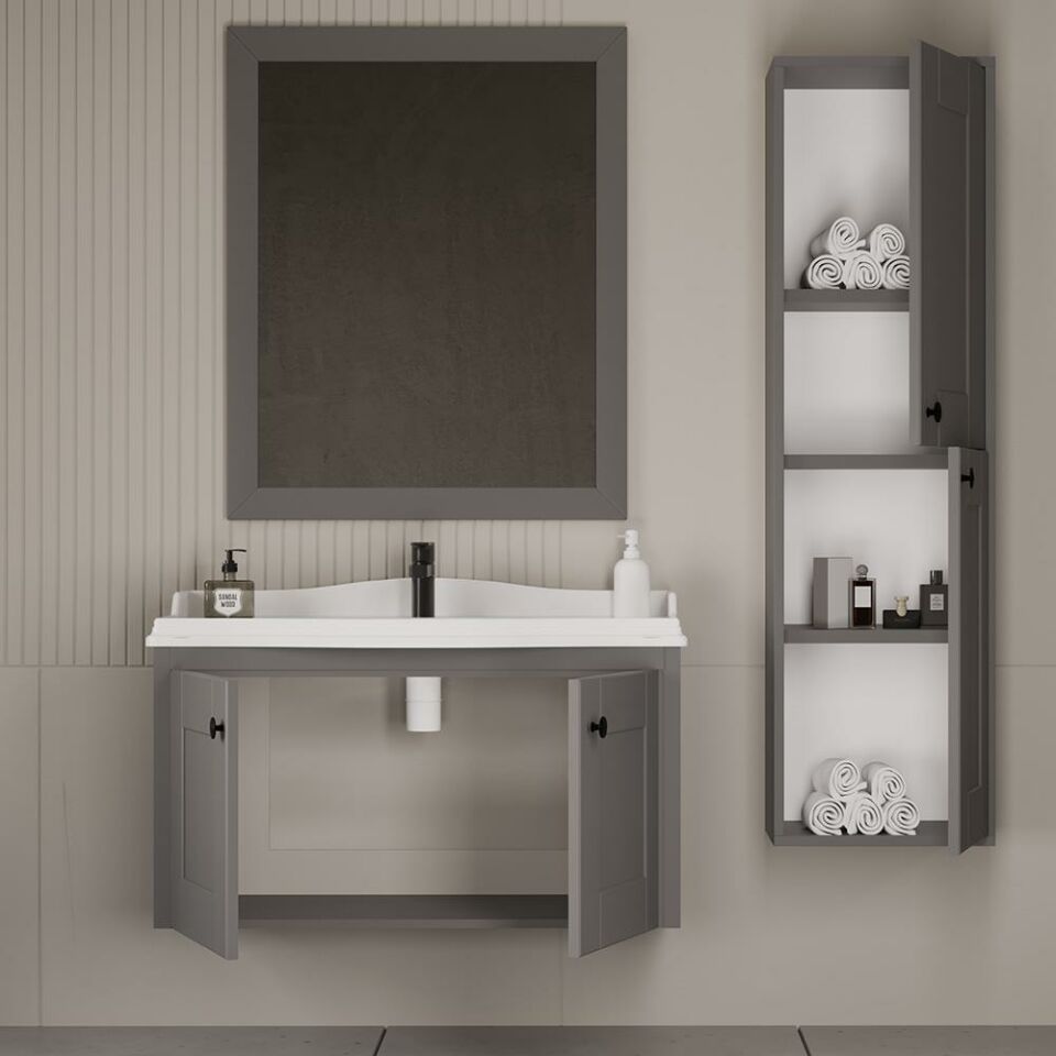 Teta Home Togo 80 cm MDF Banyo Dolabı Seti ve Boy Dolabı