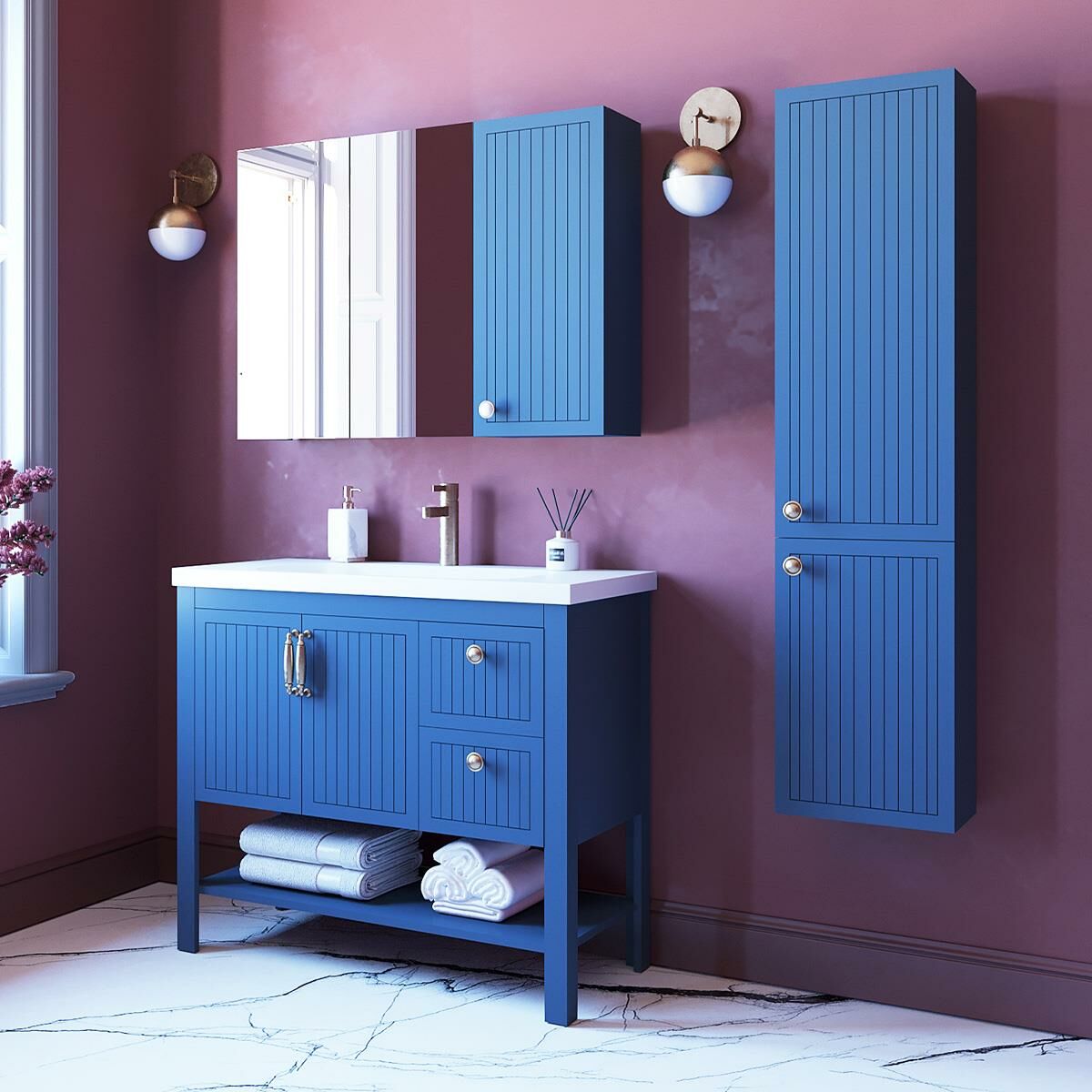 Teta Home Beyrut 100 cm Lake Banyo Dolabı Seti ve Boy Dolabı