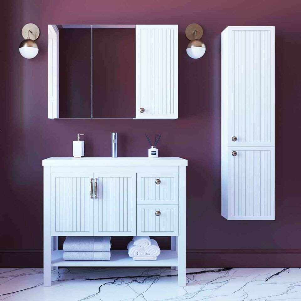 Teta Home Beyrut 80 cm Lake Banyo Dolabı Seti ve Boy Dolabı