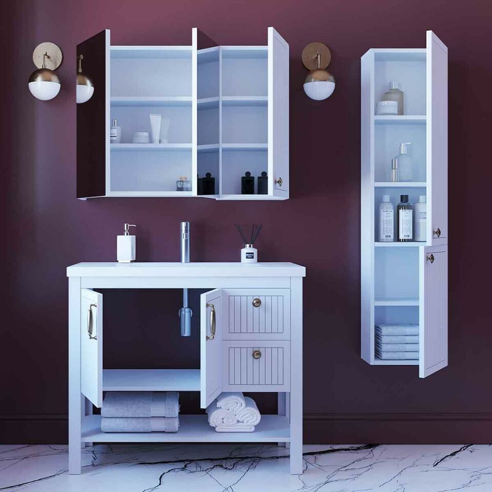 Teta Home Beyrut 80 cm Lake Banyo Dolabı Seti ve Boy Dolabı
