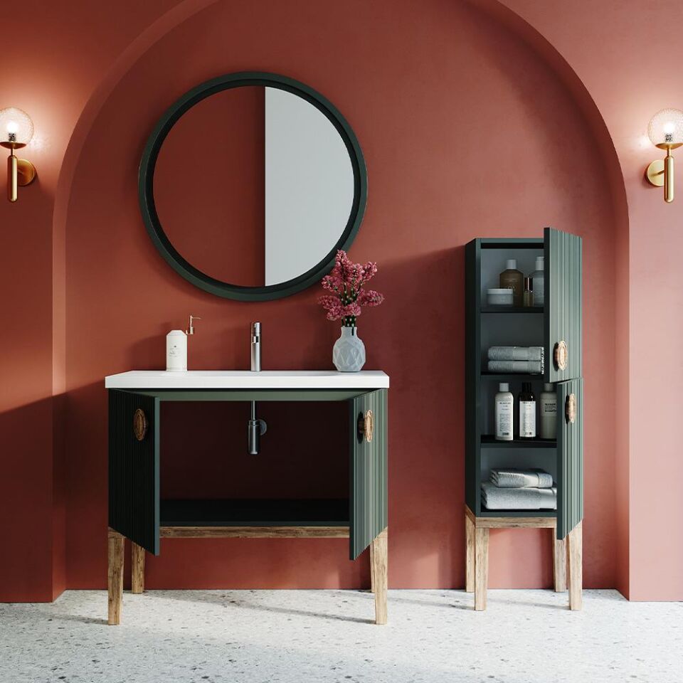 Teta Home Merkür 100 cm Lake Banyo Dolabı Seti ve Boy Dolabı