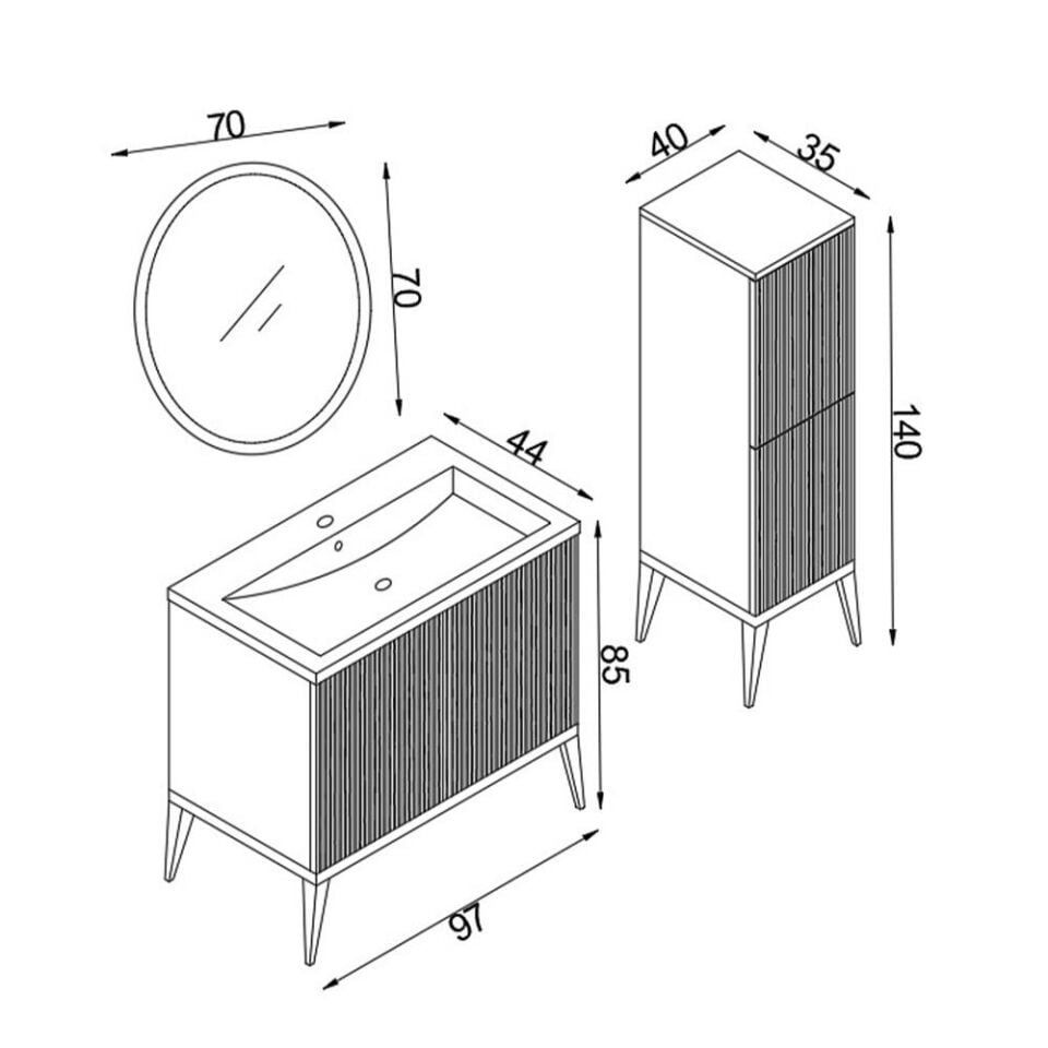 Teta Home Merkür 100 cm Lake Banyo Dolabı Seti ve Boy Dolabı