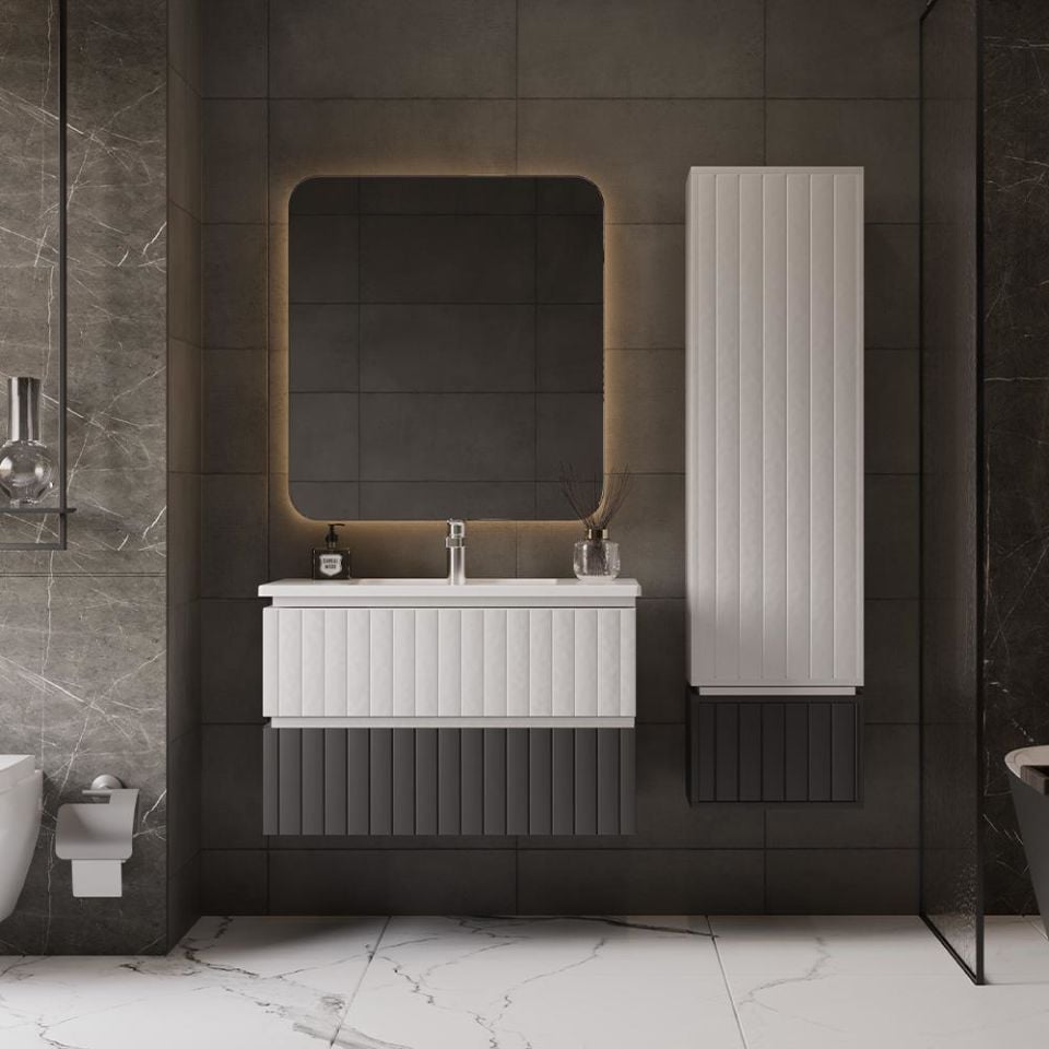 Teta Home Fiji 100 cm Lake Banyo Dolabı Seti ve Boy Dolabı