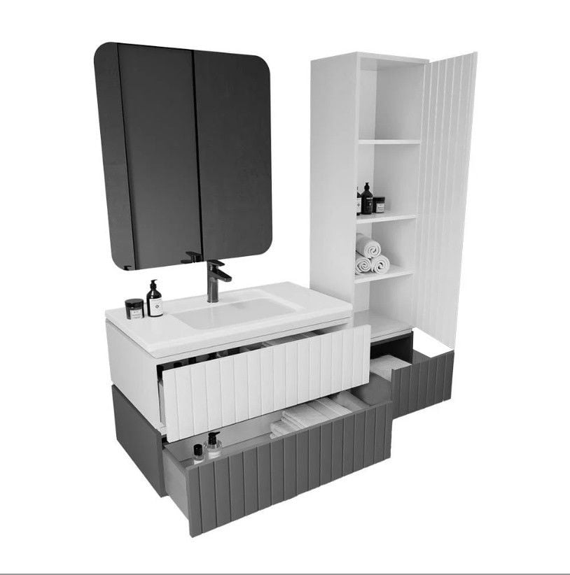 Teta Home Fiji 100 cm Lake Banyo Dolabı Seti ve Boy Dolabı