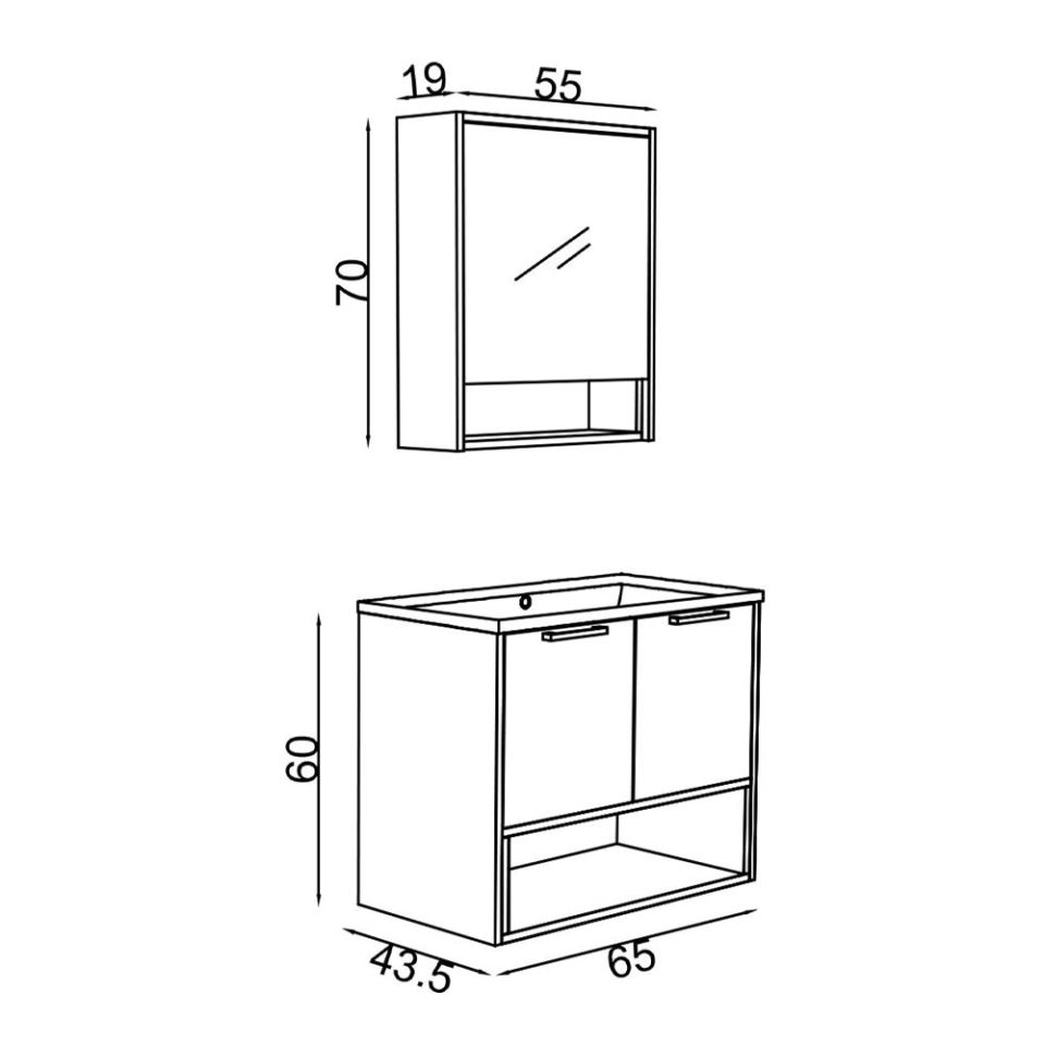 Teta Home Suva 65 Cm Mdf Banyo Dolabı Seti