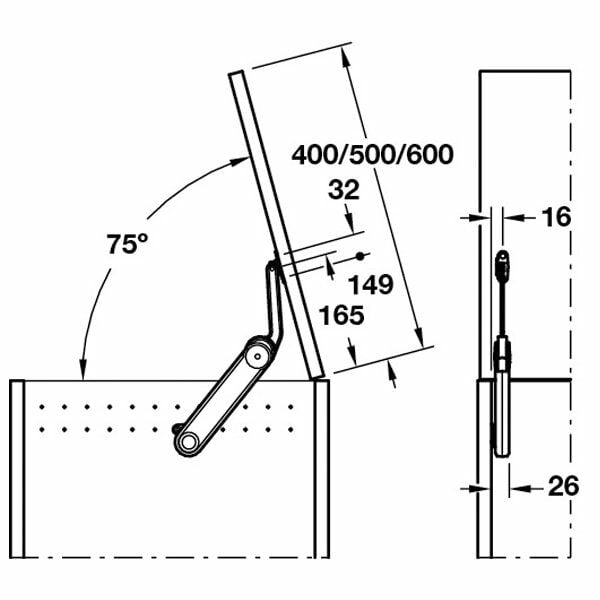 Hafele Maxi Up Kapaklı Sandık Makası H, Gri Renk