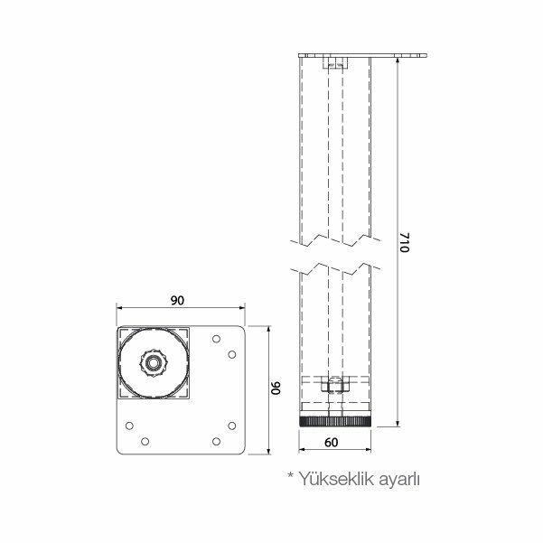 Hafele Masa Ayağı Pandor 60x710mm Mat Siyah Renk
