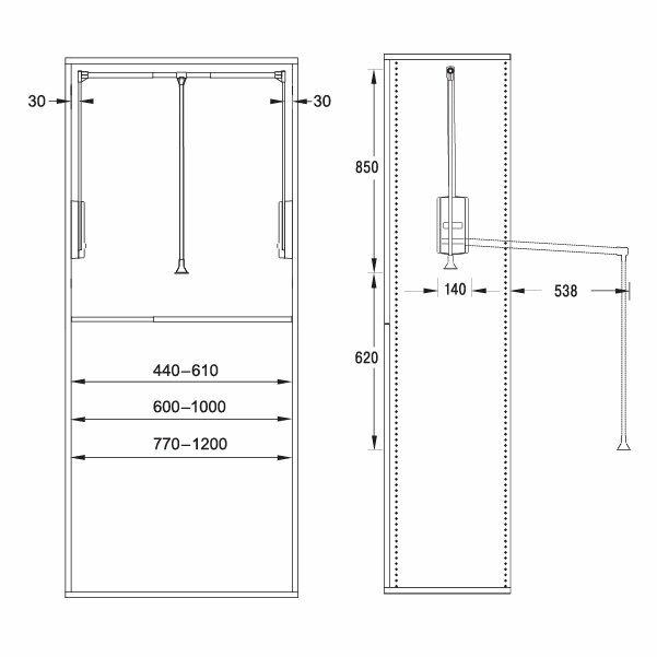 Hafele Gardırop Asansörü 2004 600-1000 Açık Gri