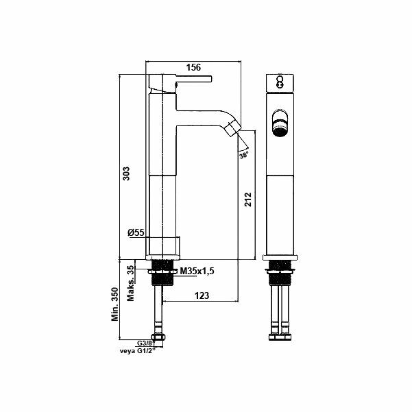 Hafele Lavabo Bataryası Semple Yüksek Duvara Monte Parlak Krom