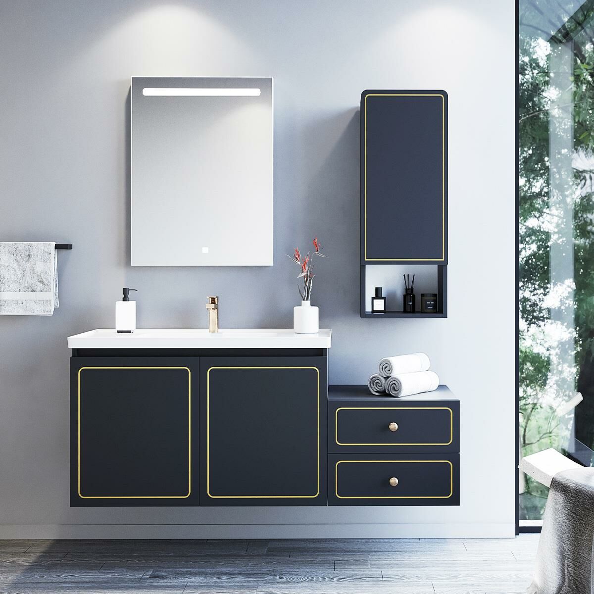 Teta Home Tebriz 130 cm Lake Banyo Dolabı Seti ve Boy Dolabı