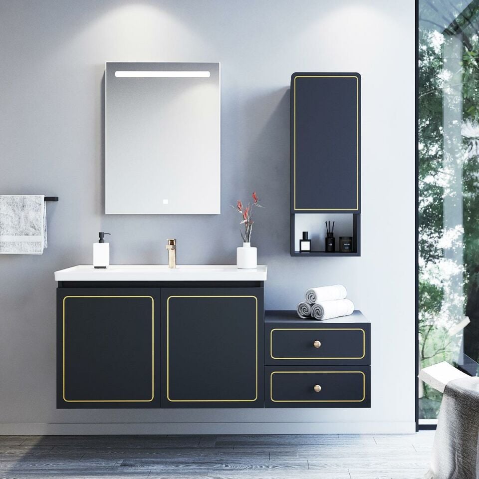 Teta Home Tebriz 130 cm Lake Banyo Dolabı Seti ve Boy Dolabı