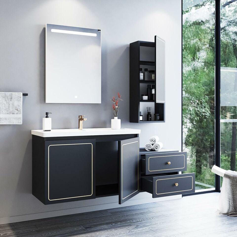 Teta Home Tebriz 130 cm Lake Banyo Dolabı Seti ve Boy Dolabı