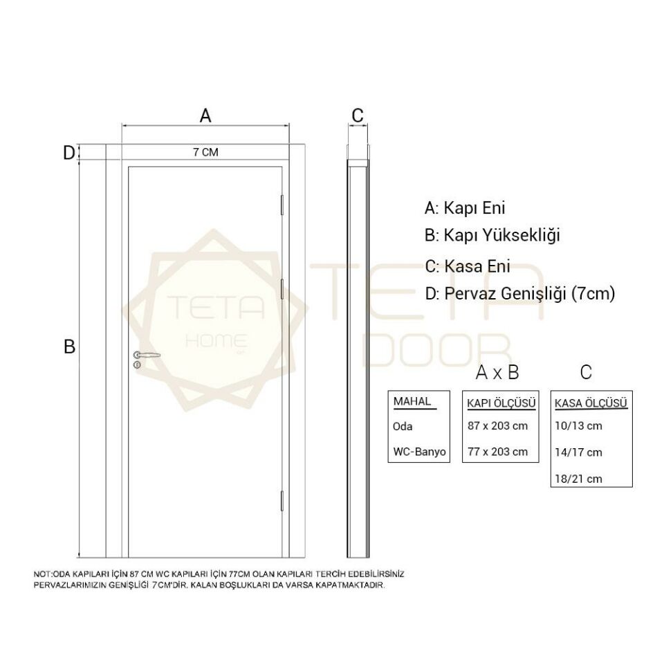 Teta Home Toros Amerikan Panel Kapı WC-Banyo - Gri - 87x203 - 18/21