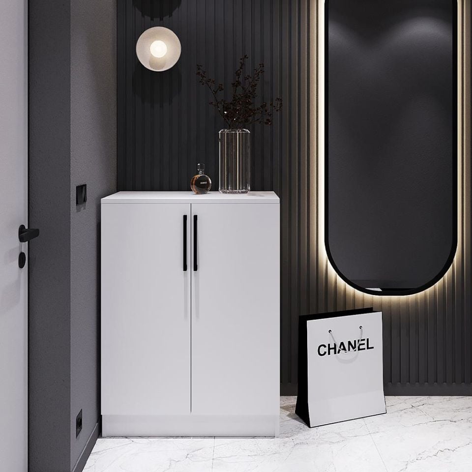 Teta Home 4 Raflı 2 Kapaklı Çok Amaçlı Dolap Ayakkabılık - Beyaz