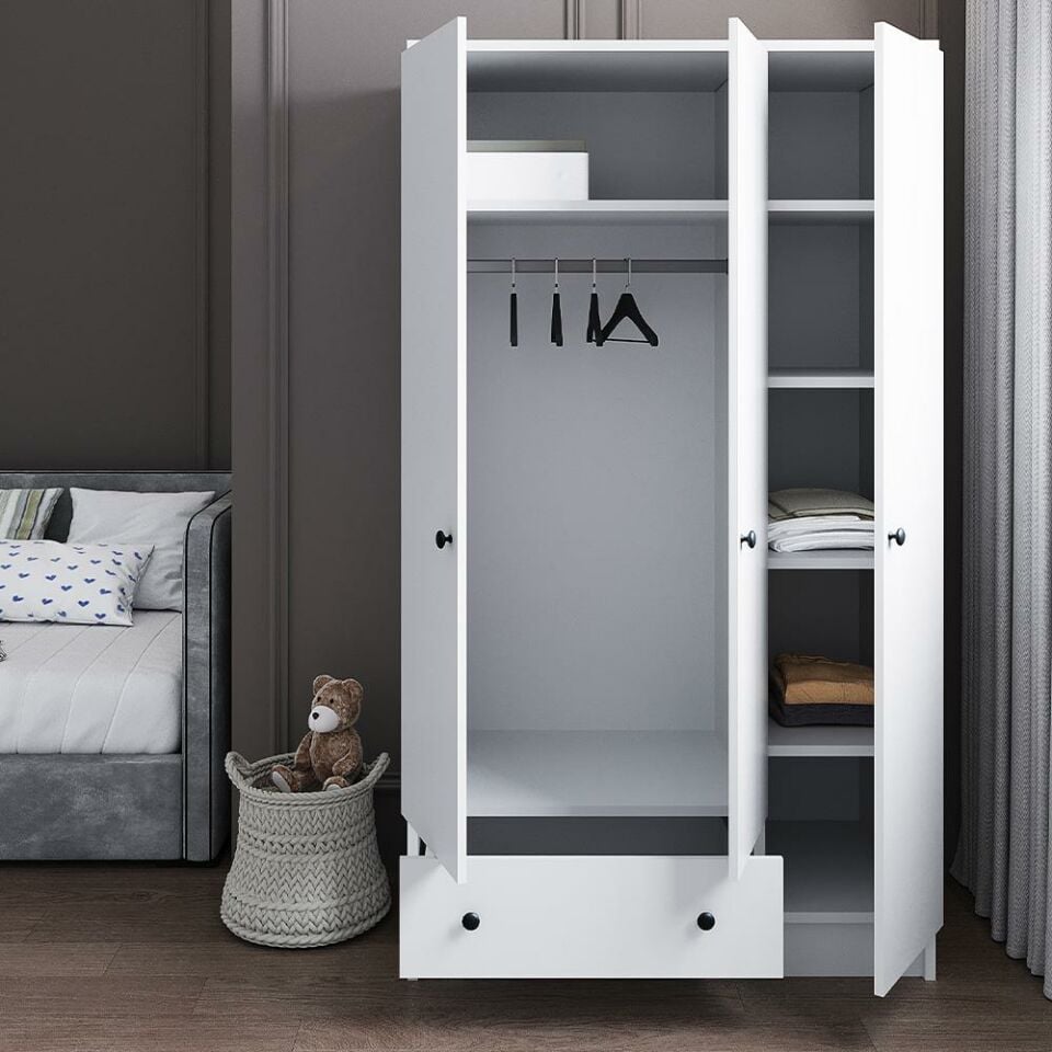 Teta Home Çok Amaçlı 1 Çekmeceli  3 Kapaklı Giysi Dolabı - Gardırop - Beyaz