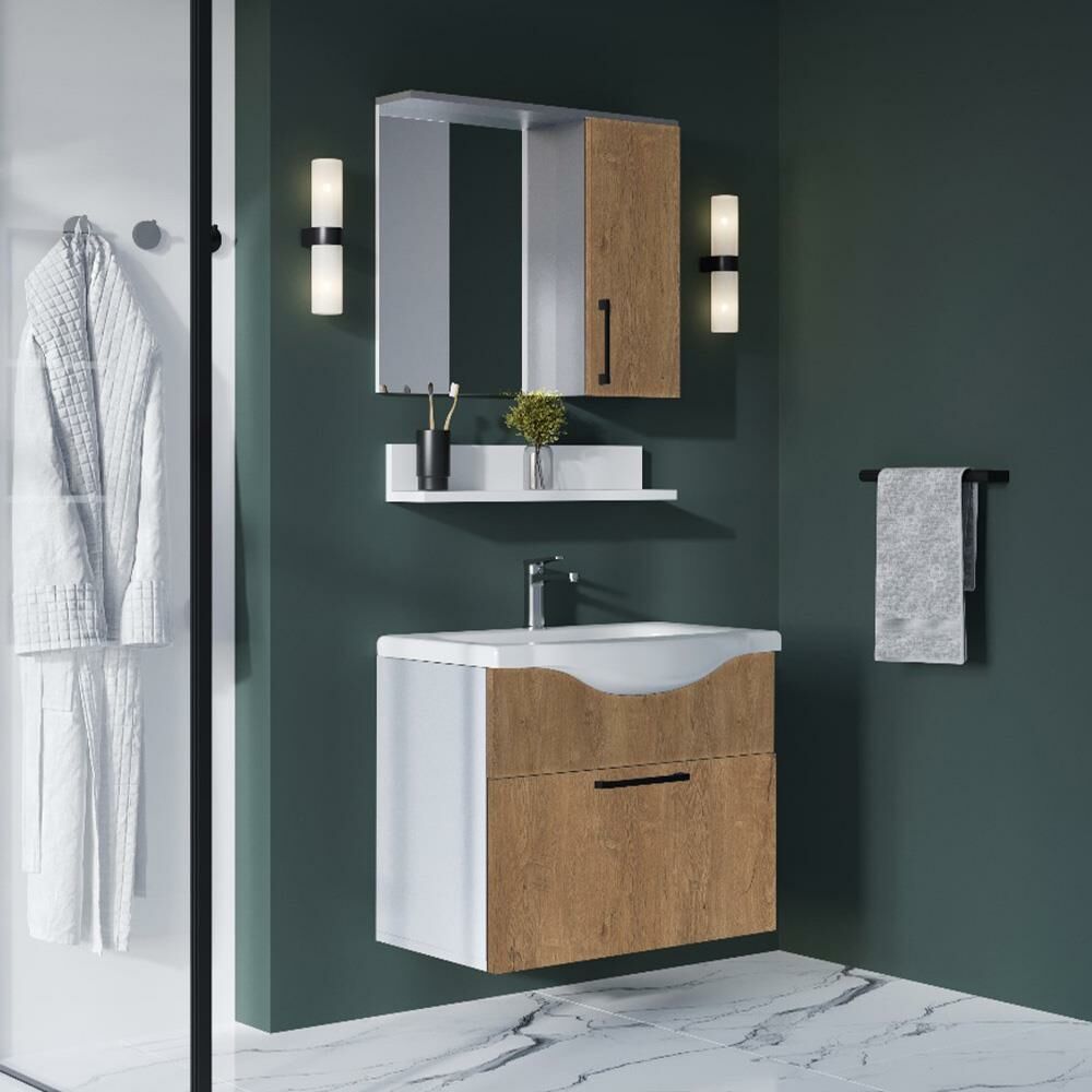 Teta Home Eko 80 Cm Mdf Banyo Dolabı Seti Beyaz-Kafkas Meşe