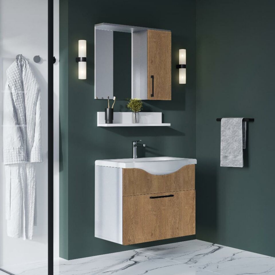 Teta Home Eko 80 Cm Mdf Banyo Dolabı Seti Beyaz-Kafkas Meşe