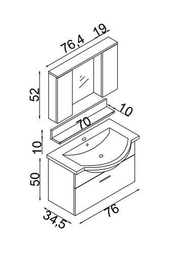 Teta Home Eko 80 Cm Mdf Banyo Dolabı Seti Beyaz-Kafkas Meşe