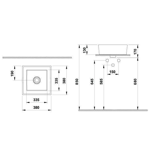 Hafele Banyo Lavabosu Bonita S II 380X380mm Parlak Beyaz Renk