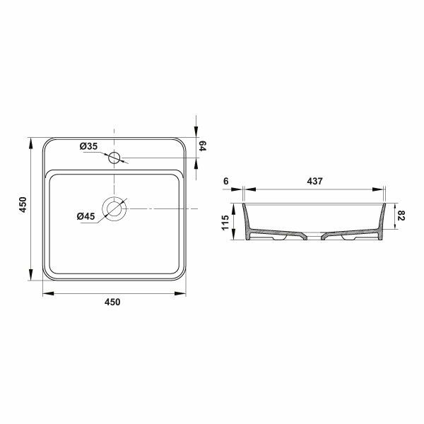 Hafele Banyo Lavabosu Bonita SB 450x450mm Mat Gri Renk