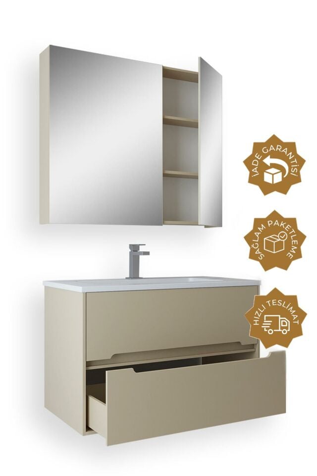 Teta Home Madrid 65cm Bej MDF Banyo Dolabı Seti