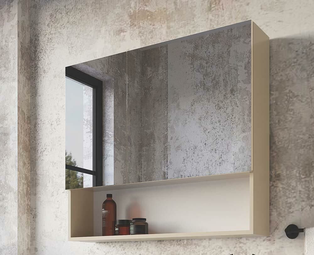Teta Home Batum 80 Cm Mdf Banyo Aynalı Üst Dolap Krem