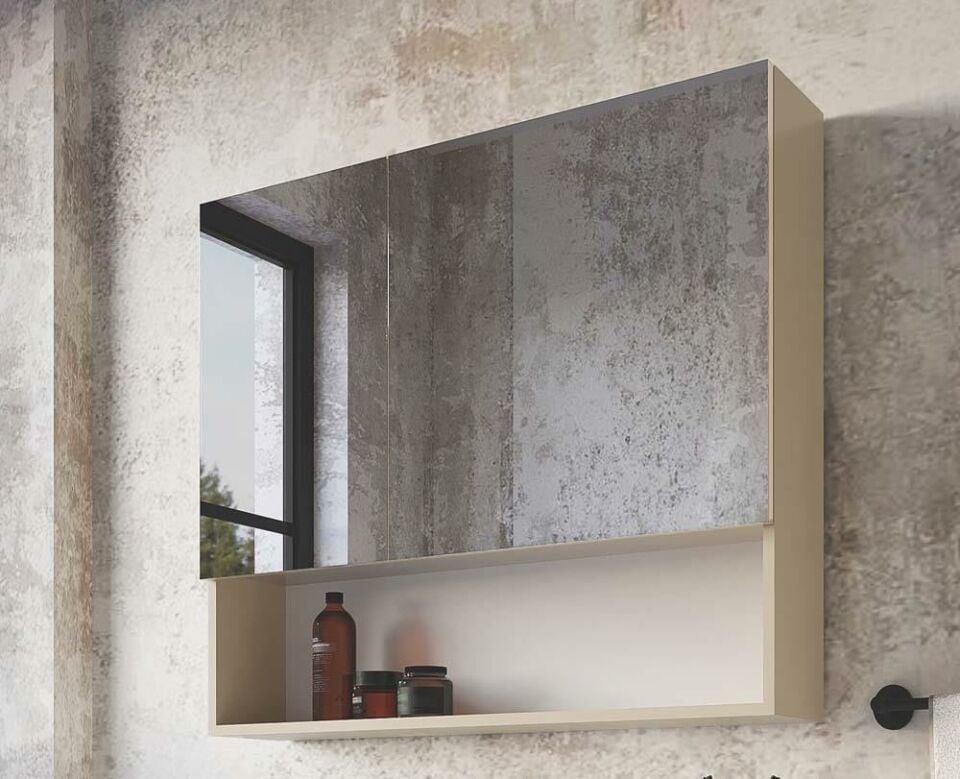 Teta Home Batum 80 Cm Mdf Banyo Aynalı Üst Dolap Krem