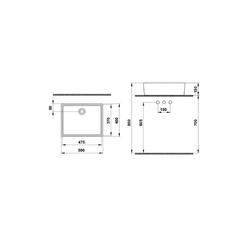 Hafele Banyo Lavabosu Bonita R II 382x115mm Mat Siyah Renk