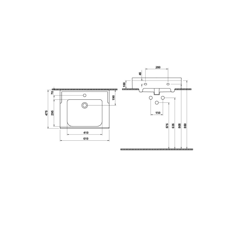 Hafele Banyo Lavabosu Estella 60 600x450mm Parlak Beyaz Renk