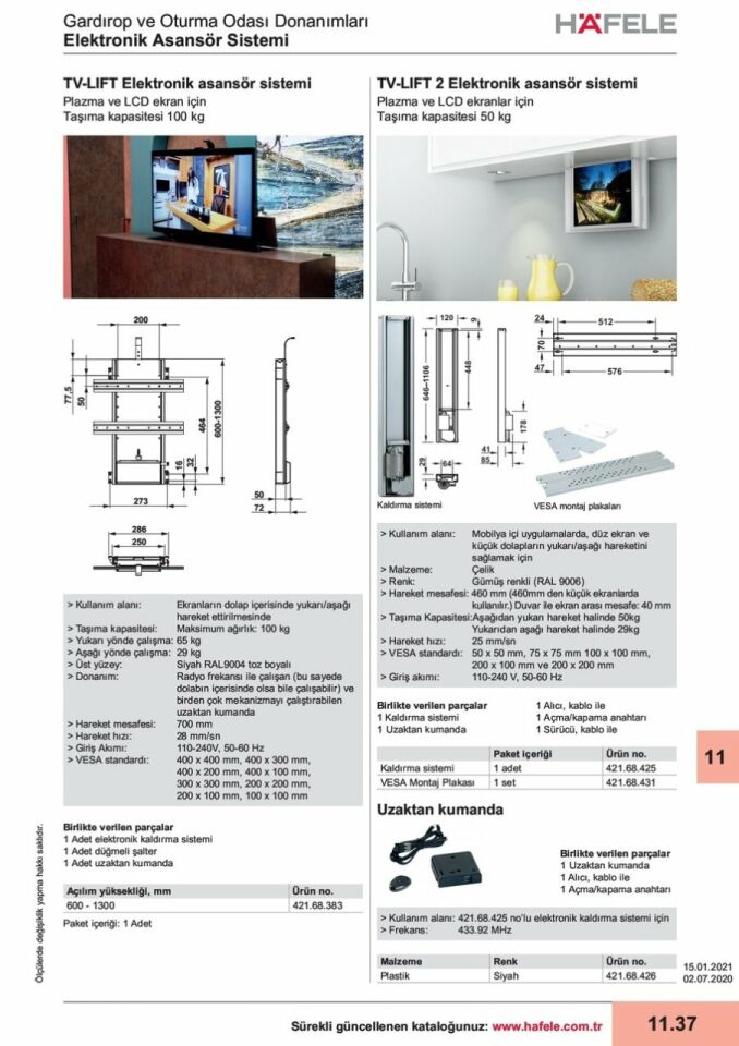 Hafele Tv-Lift2 Montaj Plakası