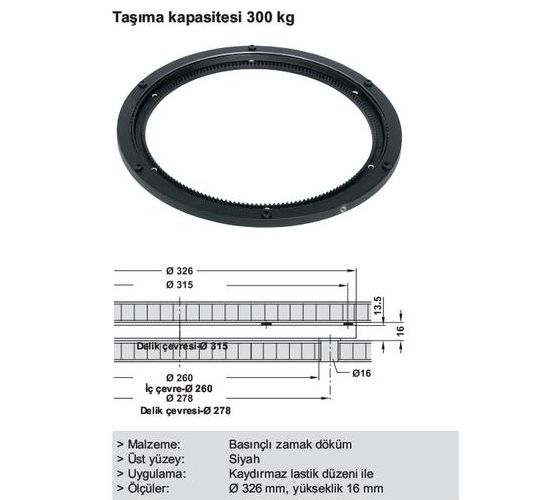 Hafele Dönme Tertibatı 300kg / 360° / 328mm