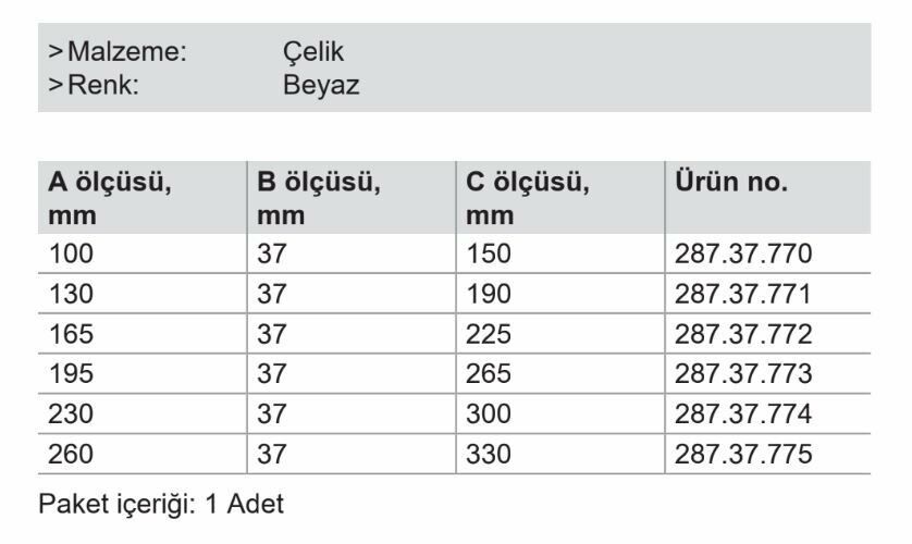 Hafele Sabit Konsol 105x36.5x153mm, Beyaz Renk