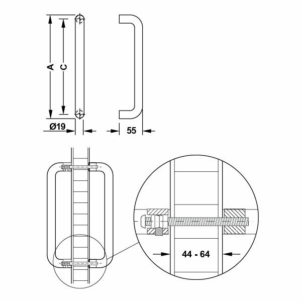 Hafele Çekme Kol Bodo Dişi 244mm Paslanmaz Çelik Mat