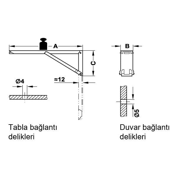 Hafele Katlanır konsol 40kg 30x380x120mm (1 Çift)