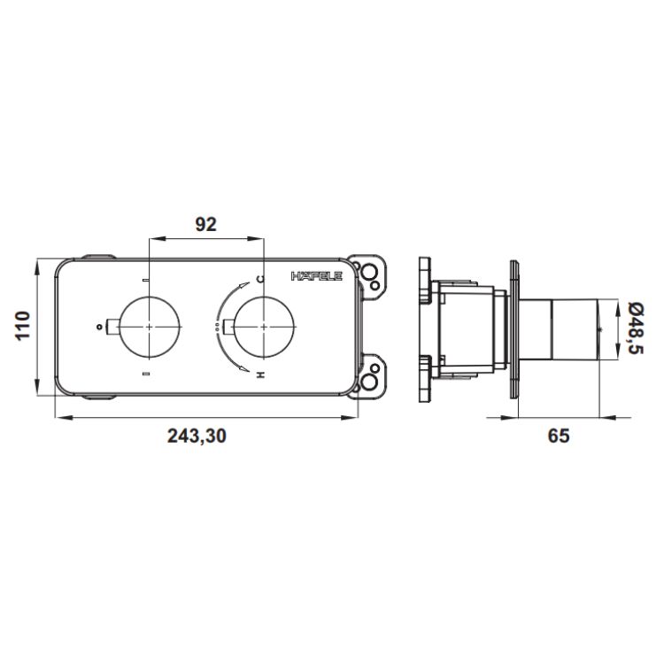Hafele Ankastre Banyo Bataryası Fluxo Termo Mat Siyah