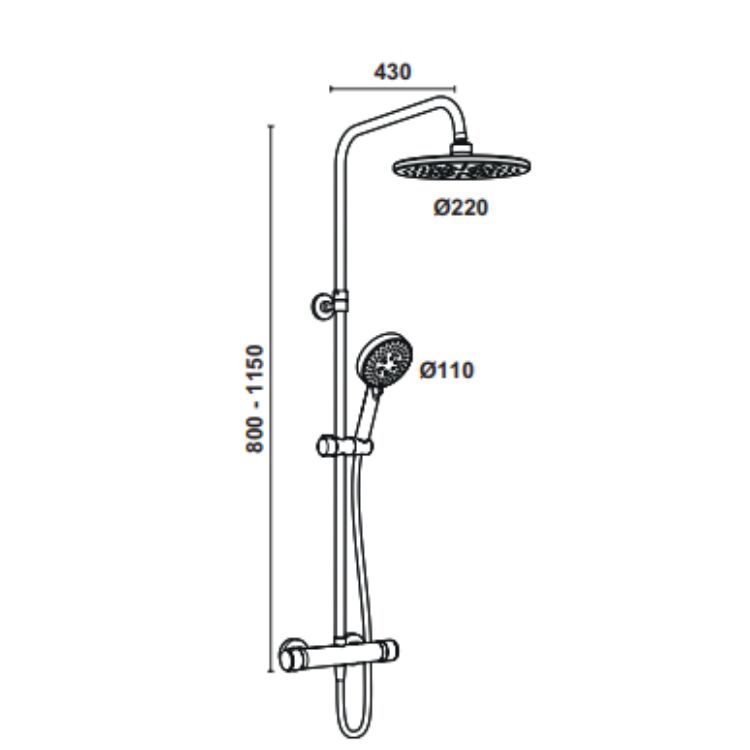 Hafele Kolonlu Duş Sistemi Boda Termo 2 Yönlü 5 Fonksiyonlu Parlak Krom