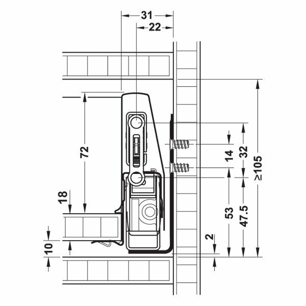 Hafele Çekmece Seti Yuvarlak Bordürlü 45'lik Dübelli Gri