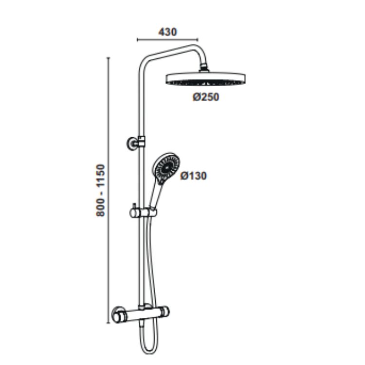 Hafele Kolonlu Duş Sistemi Panda Termo 2 Yönlü Mat Siyah