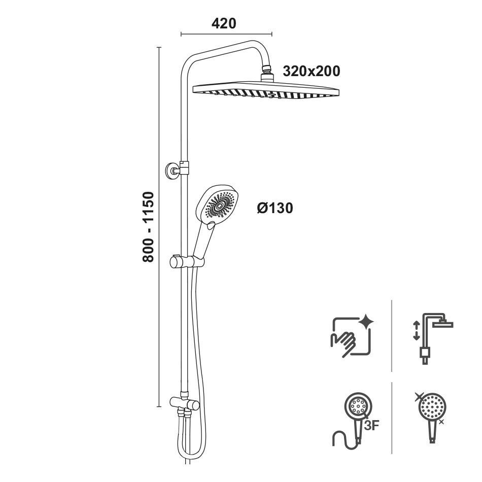 Hafele Kolonlu Duş Sistemi Focus 3 Fonksiyonlu Parlak Krom
