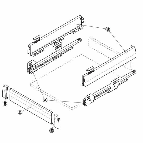 Hafele İç Çekmece Seti 60'lık Modül İçin Bordürsüz 45'lik Gri