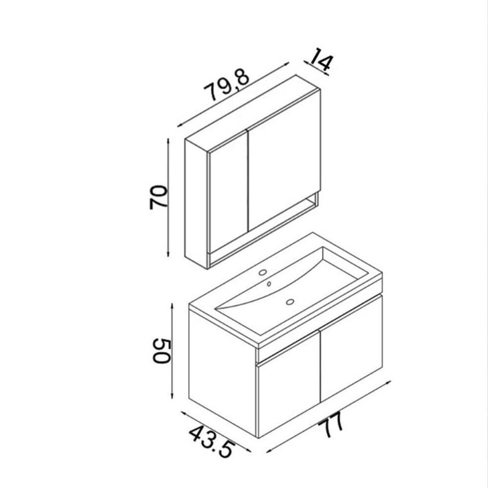 Teta Home Asya 80 CM Mdf Banyo Dolabı Seti Beyaz