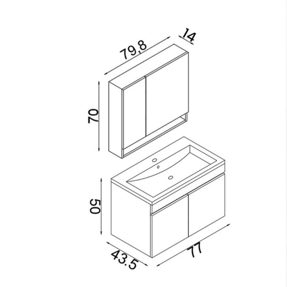 Teta Home Asya 80 CM Mdf Banyo Dolabı Seti Beyaz
