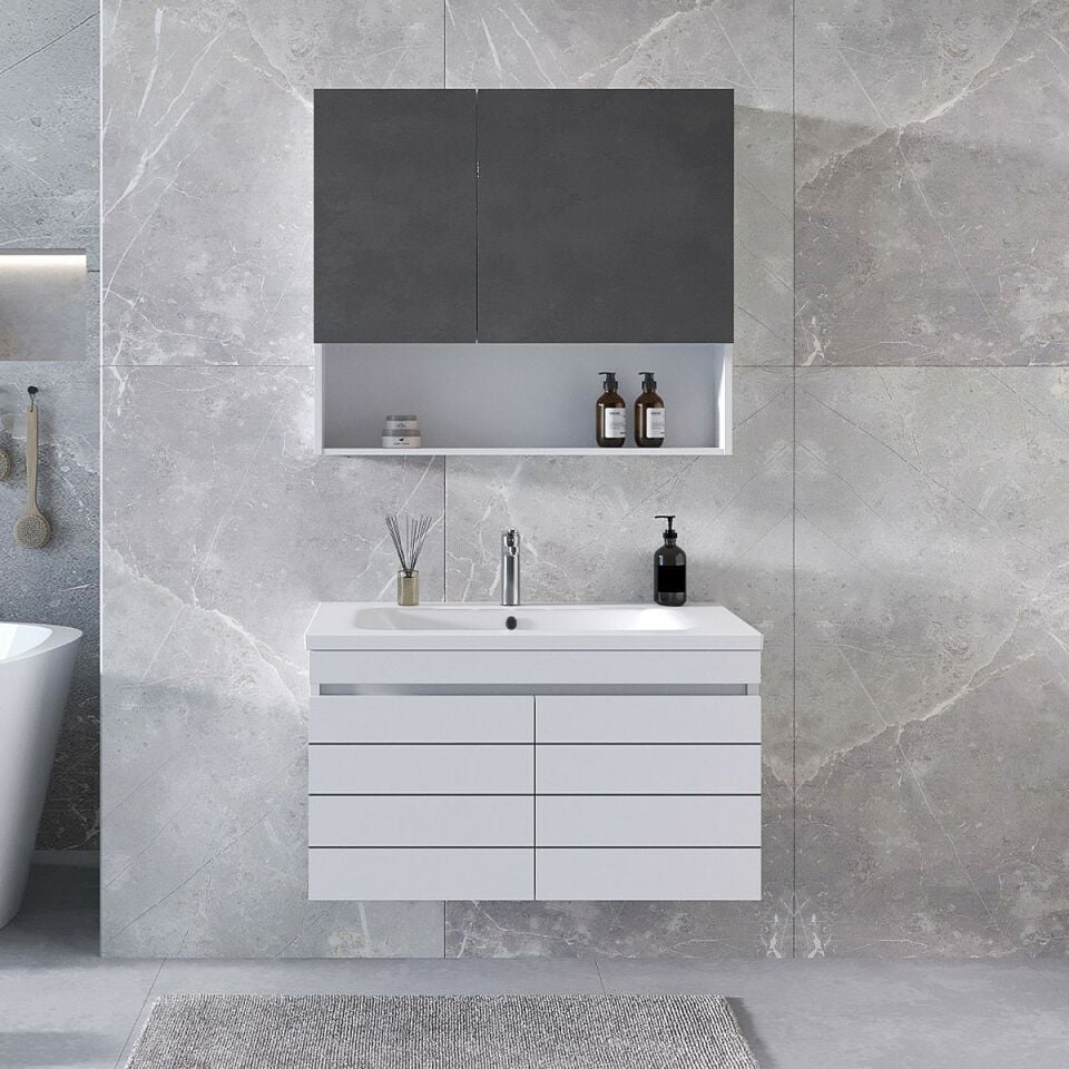 Teta Home Asya 80 CM Mdf Banyo Dolabı Seti Beyaz