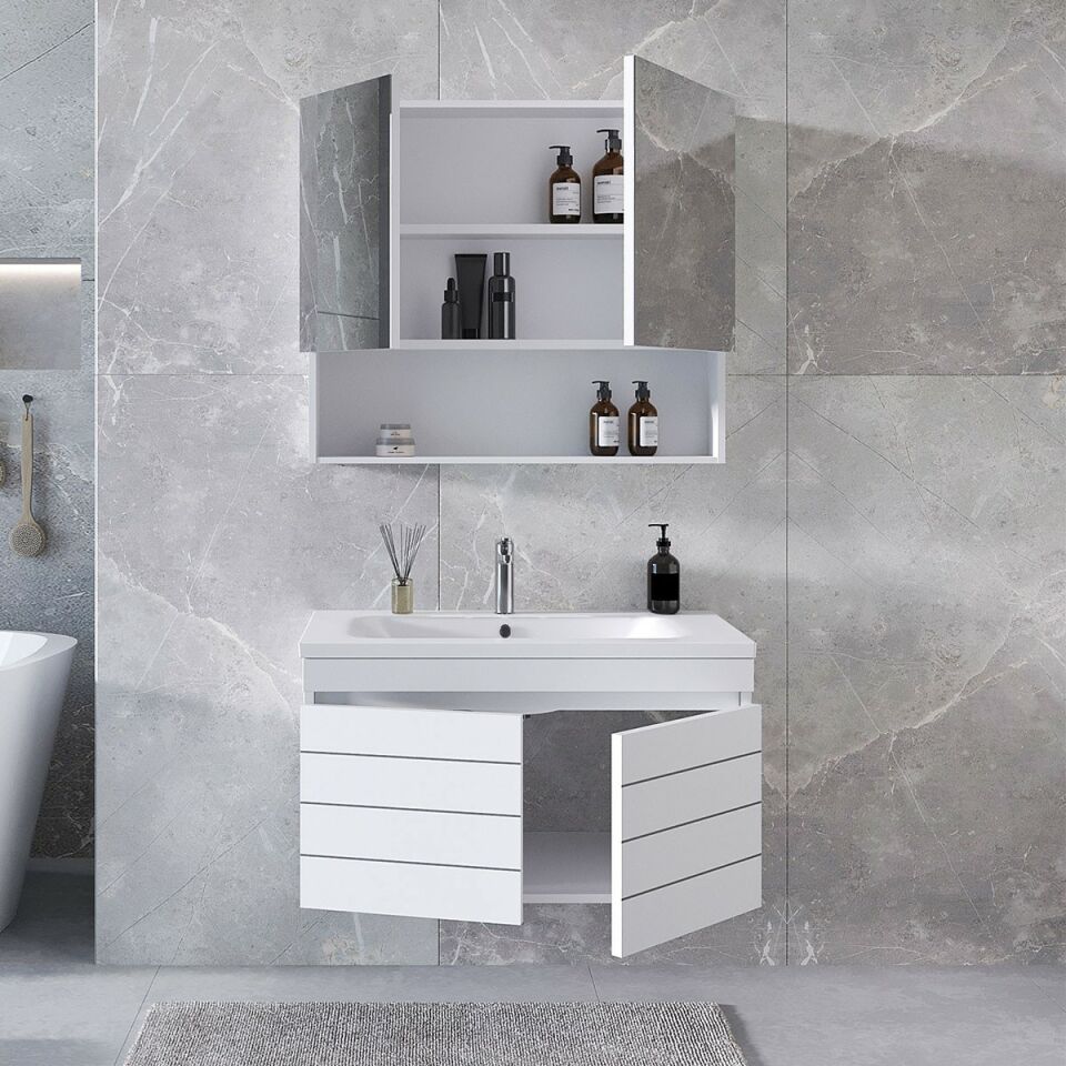 Teta Home Asya 80 CM Mdf Banyo Dolabı Seti Beyaz