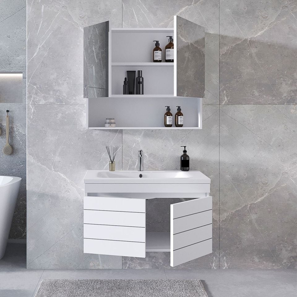 Teta Home Asya 80 CM Mdf Banyo Dolabı Seti Beyaz