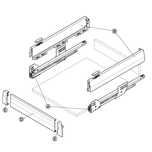 Hafele İç Çekmece Seti 120'lik Modül İçin Bordürsüz 45'lik Gri