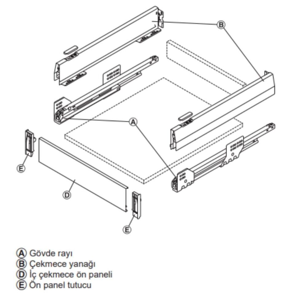 Hafele İç Çekmece Seti 120'lik Modül İçin Bordürsüz 45'lik Beyaz