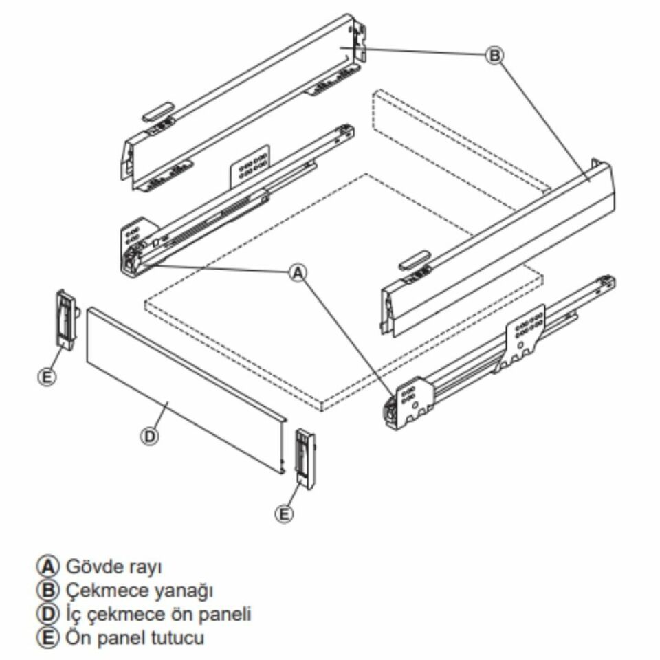 Hafele İç Çekmece Seti 120'lik Modül İçin Bordürsüz 50'lik Beyaz